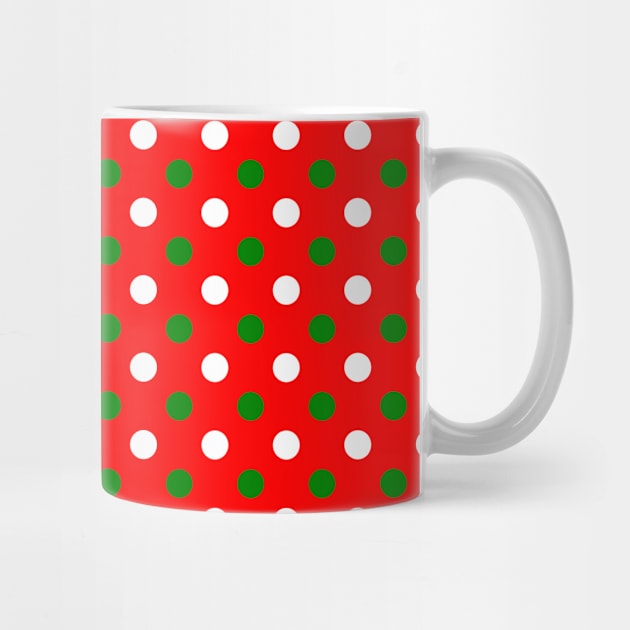 Christmas - Green and White Polka Dots Pattern on Red Background by DesignWood Atelier